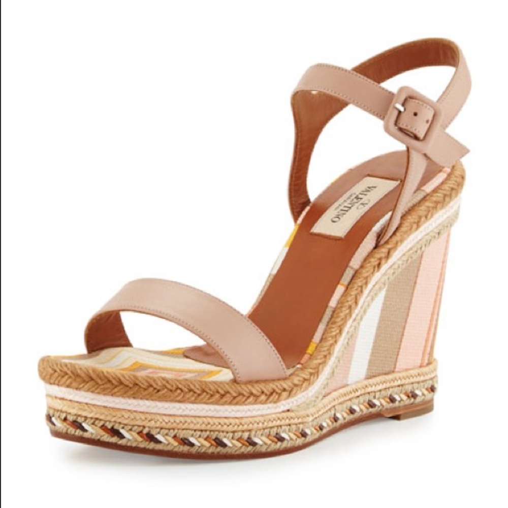 Valentino Leather Striped Canvas Espadrille Sandal